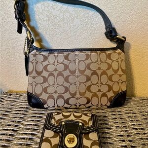 Coach Tan and Black Signature Shoulder Bag plus wallet